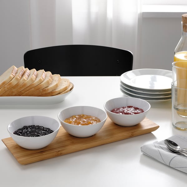 TYNGDLÖS - TYNGDLÖS Tray with 3 bowls, bamboo/white