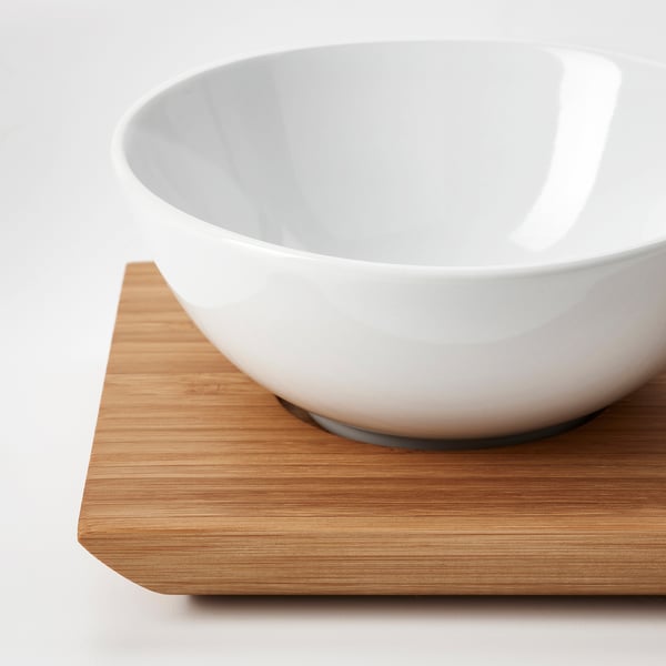 TYNGDLÖS tray with 3 bowls, bamboo/white, 12 cm