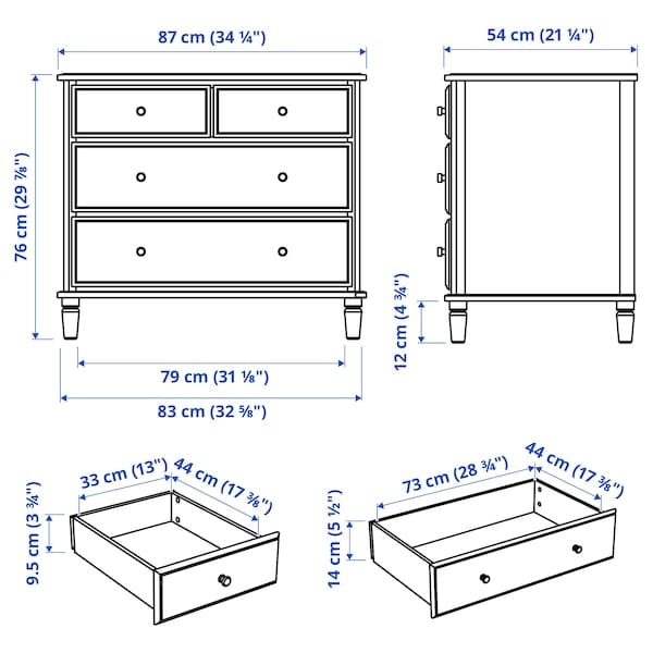 Ikea TYSSEDAL - Chest of 4 drawers, white, 87x76 cm