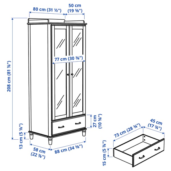 TYSSEDAL - TYSSEDAL Wardrobe, white/mirror glass, 88x58x208 cm