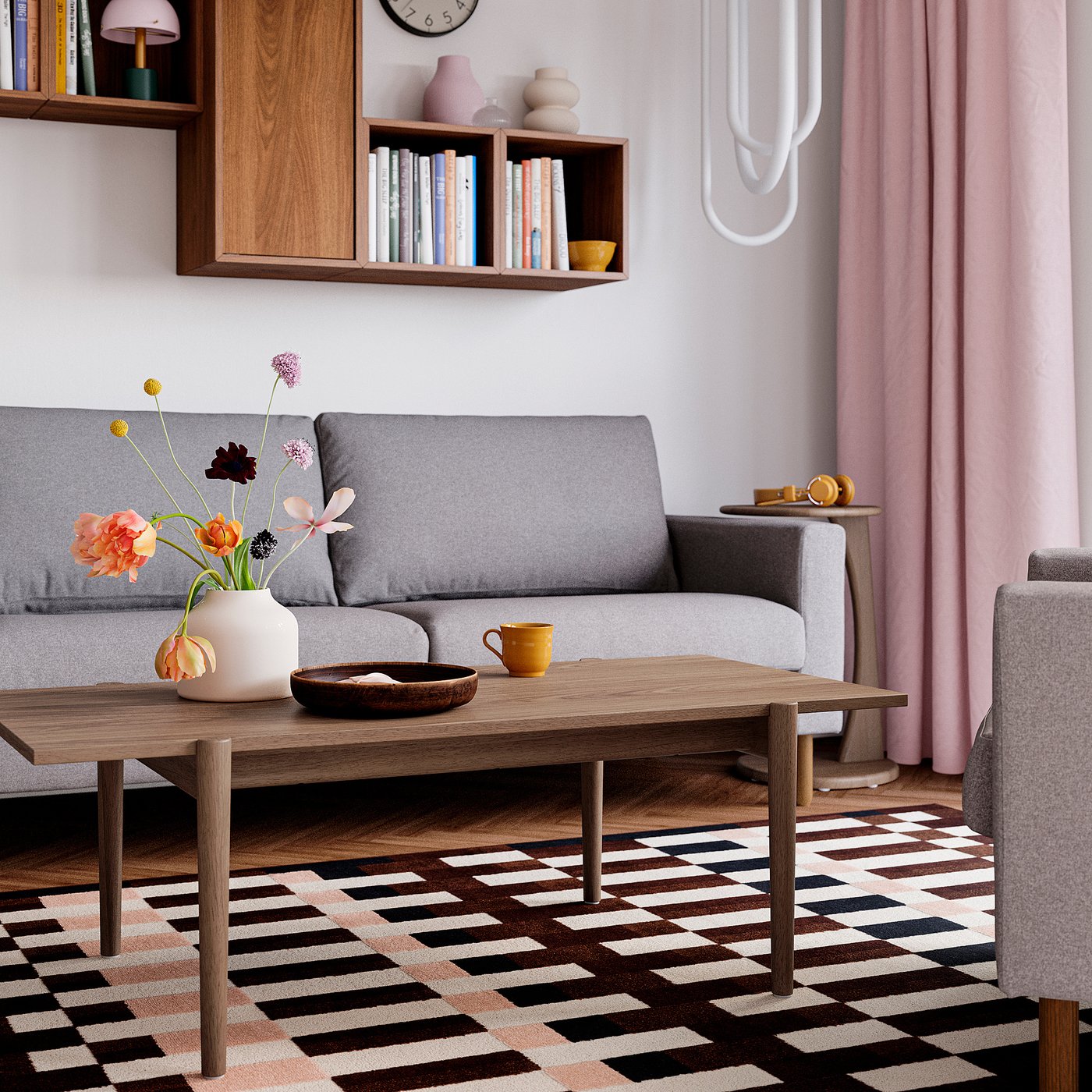 UGGLERUM coffee table, walnut veneer, 130x65 cm