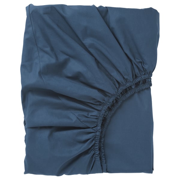 ULLVIDE fitted sheet, dark blue, 140x200 cm