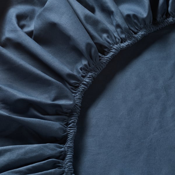ULLVIDE fitted sheet, dark blue, 180x200 cm