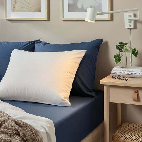 ULLVIDE fitted sheet, dark blue, 90x200 cm