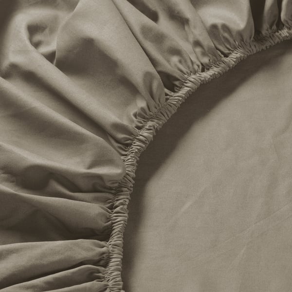 ULLVIDE fitted sheet, grey-beige, 80x200 cm