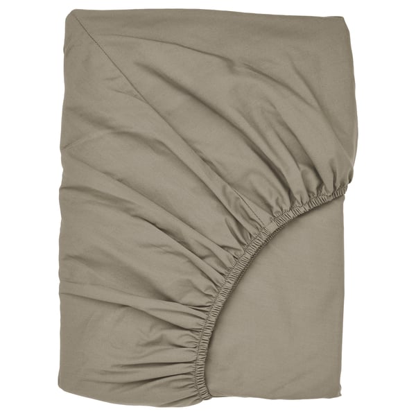 ULLVIDE fitted sheet, grey-beige, 140x200 cm