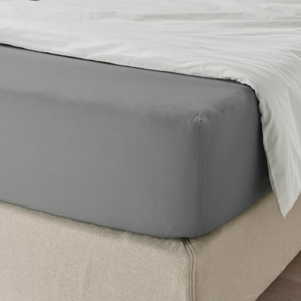 ULLVIDE fitted sheet, grey, 90x200 cm