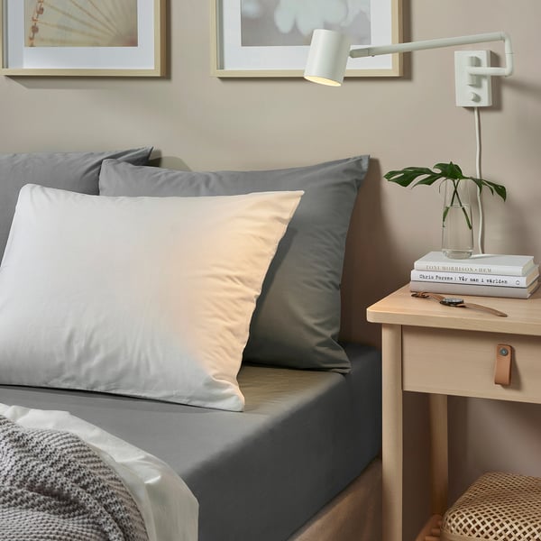 ULLVIDE fitted sheet, grey, 180x200 cm