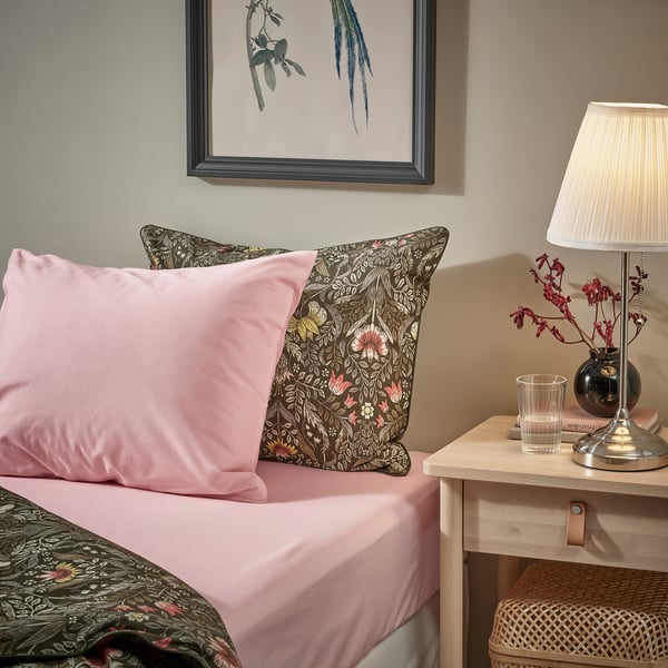 ULLVIDE fitted sheet, light pink, 140x200 cm