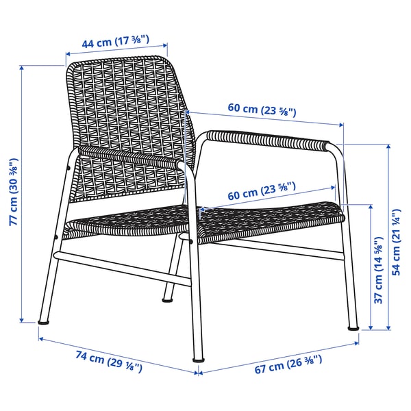 ULRIKSBERG armchair, rattan/anthracite, 67x76x74 cm