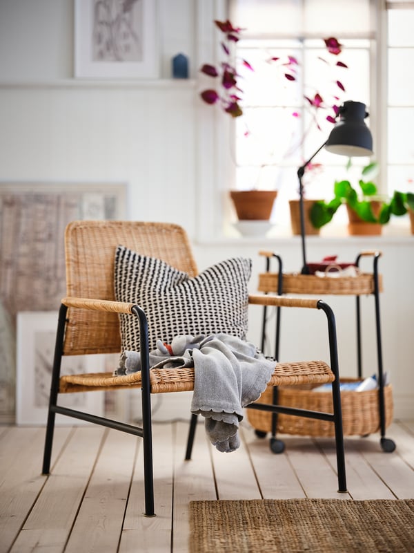 ULRIKSBERG armchair, rattan/anthracite, 67x76x74 cm