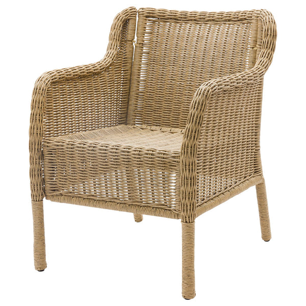 ULVEVÄR chair with armrests, outdoor, plastic rattan/brown, 50x82x71 cm