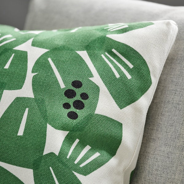 UNDERBLOMMA - Cushion cover, white/green, 50x50 cm