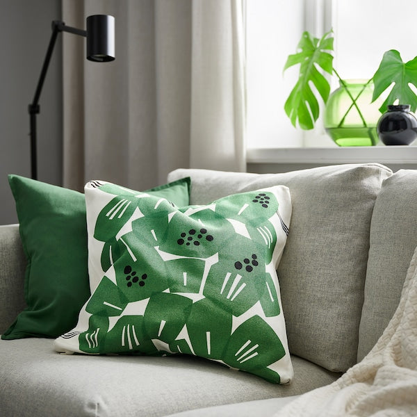 UNDERBLOMMA - Cushion cover, white/green, 50x50 cm