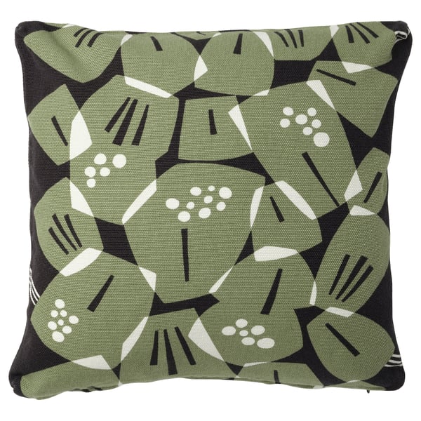 UNDERBLOMMA cushion cover, black/grey-green, 50x50 cm