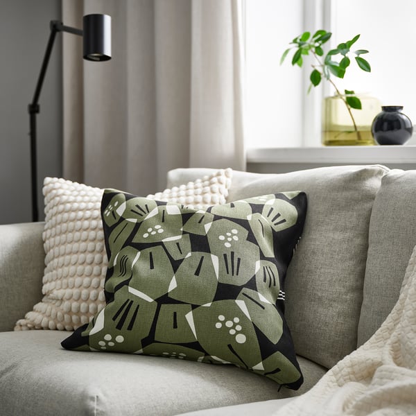 UNDERBLOMMA cushion cover, black/grey-green, 50x50 cm