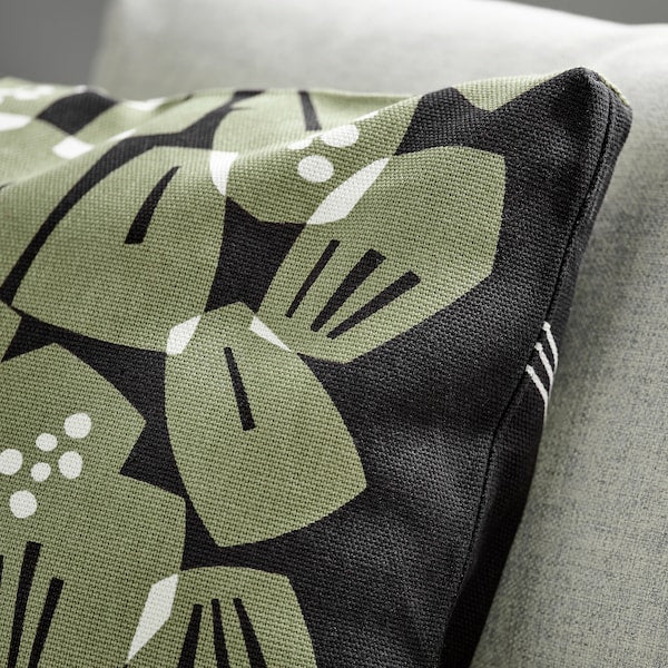 UNDERBLOMMA - Cushion cover, black/grey-green, 50x50 cm