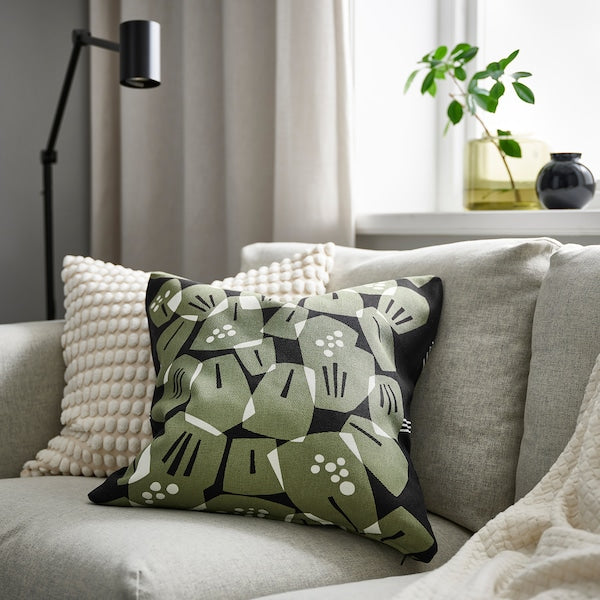 UNDERBLOMMA - Cushion cover, black/grey-green, 50x50 cm