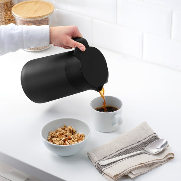 UNDERLÄTTA vacuum flask, black, 1.2 l
