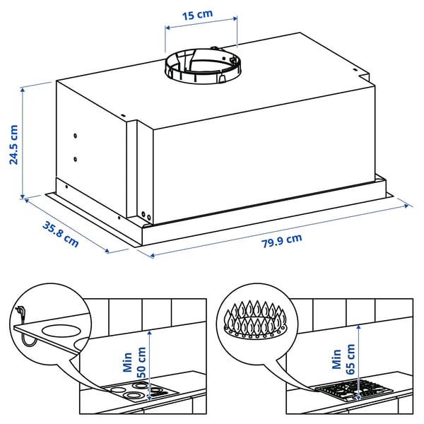 UNDERVERK Recessed suction hood - stainless steel 80 cm , 80 cm