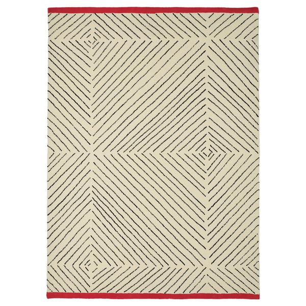 UNDERVISNING - UNDERVISNING Rug, low pile, off-white black/handmade, 170x240 cm