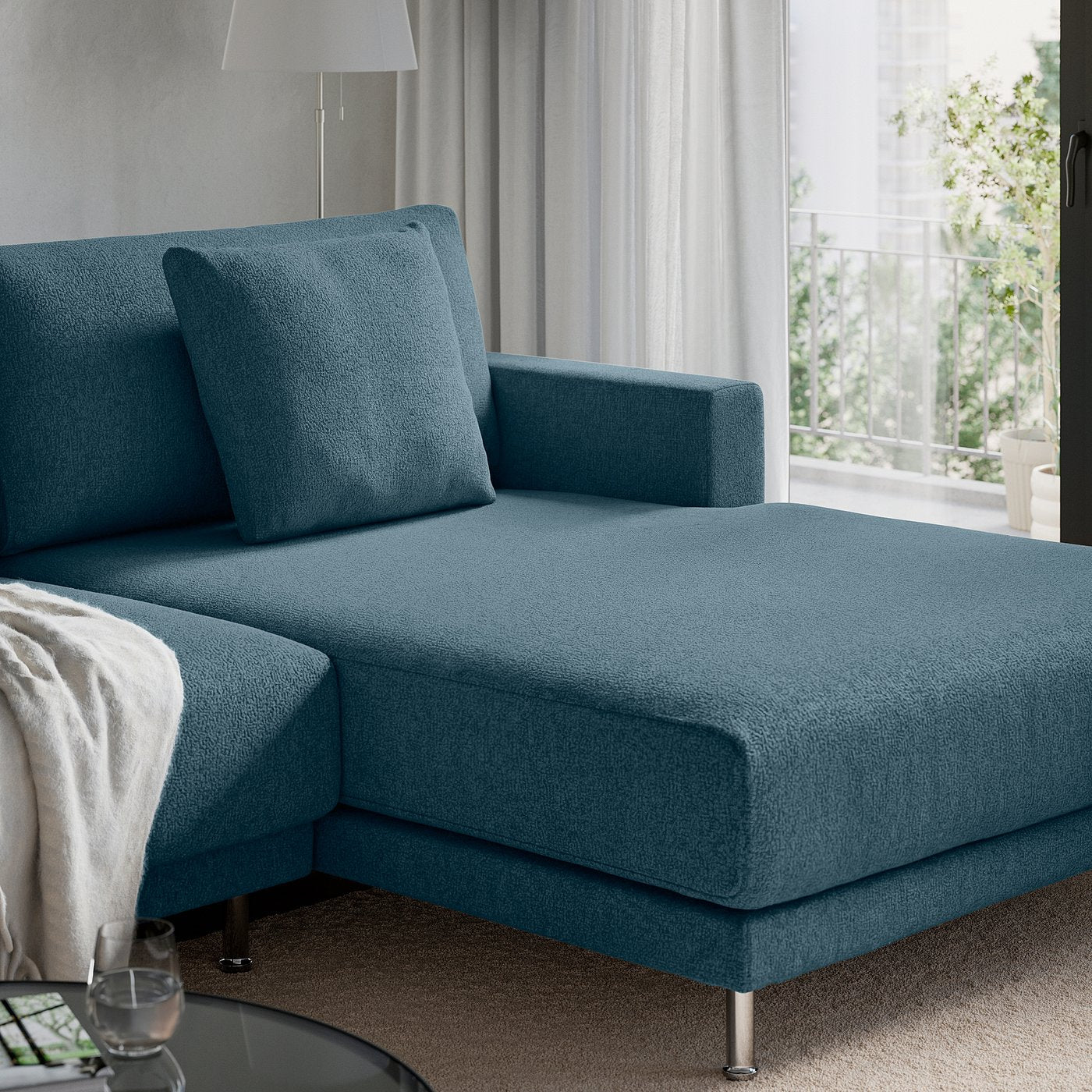UPPÅKRA 3-seat modular sofa, with chaise longue, right/Axvall dark grey-blue, 254x95x180 cm