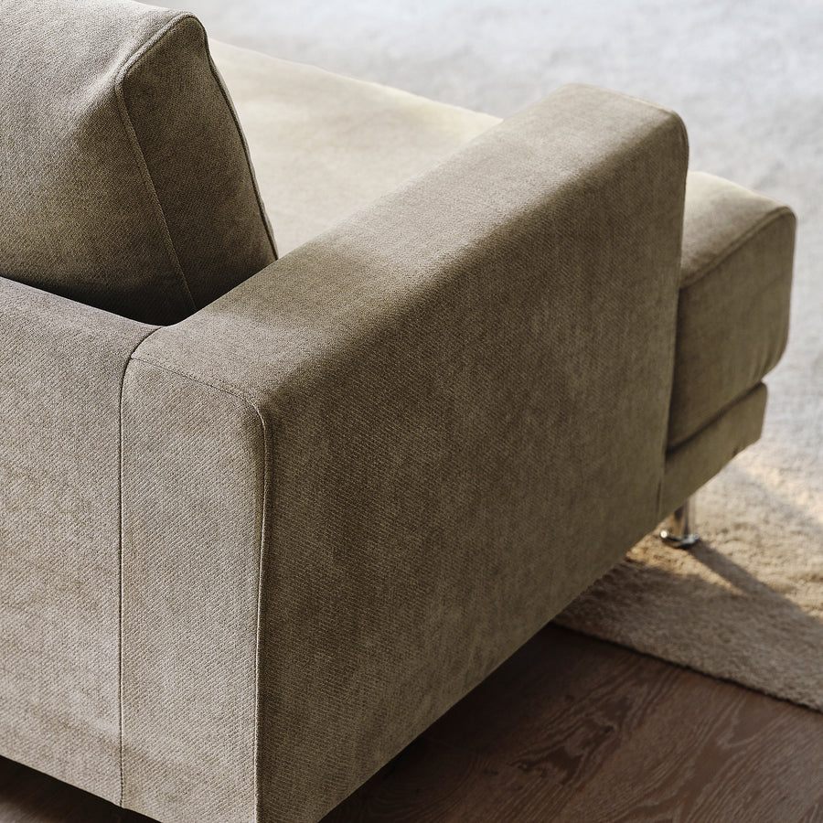 UPPÅKRA 3-seat modular sofa, with chaise longue, right with footstool/Johanneshov brown-beige, 254x95x180 cm