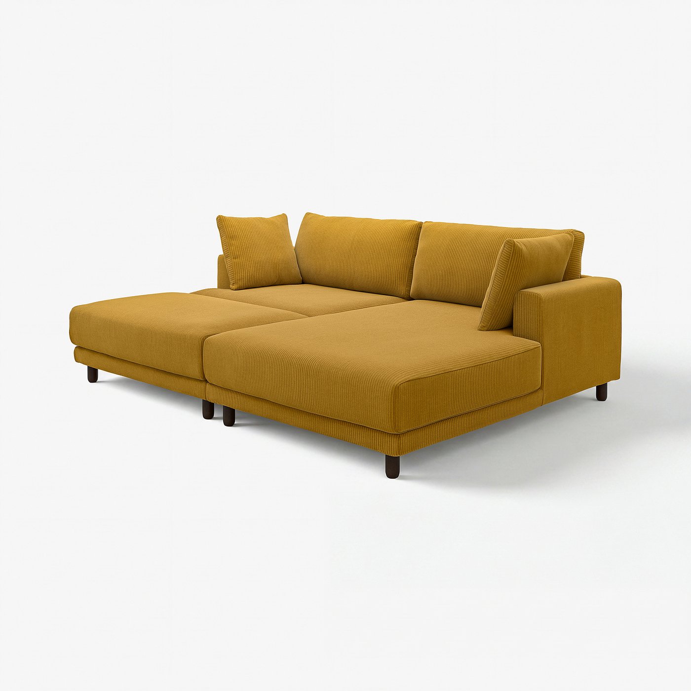 UPPÅKRA 3-seat modular sofa, with chaise longue, right with footstool/Samsala yellow-brown, 254x95x180 cm