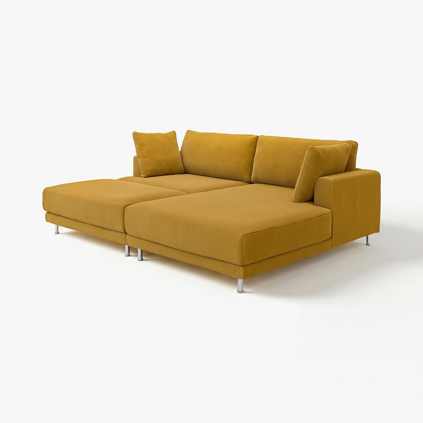 UPPÅKRA 3-seat modular sofa, with chaise longue, right with footstool/Samsala yellow-brown, 254x95x180 cm