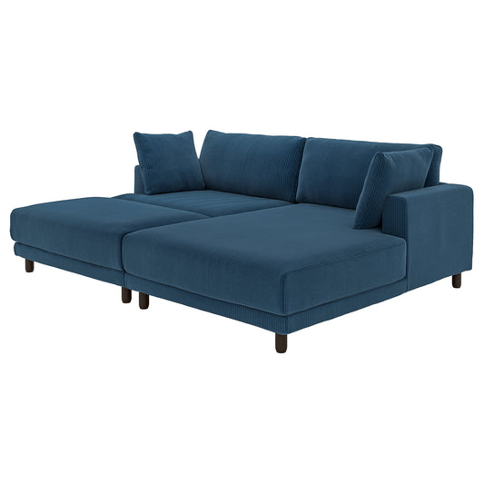 UPPÅKRA 3-seat modular sofa, with chaise longue, right with footstool/Samsala dark blue, 254x95x180 cm