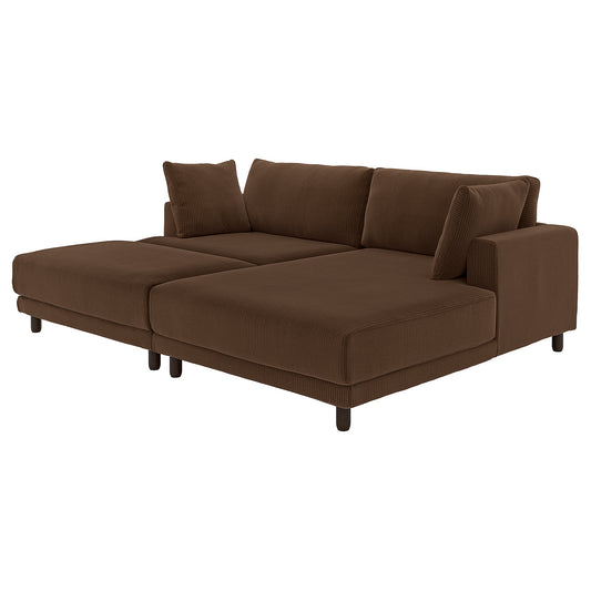 UPPÅKRA 3-seat modular sofa, with chaise longue, right with footstool/Samsala dark brown, 254x95x180 cm