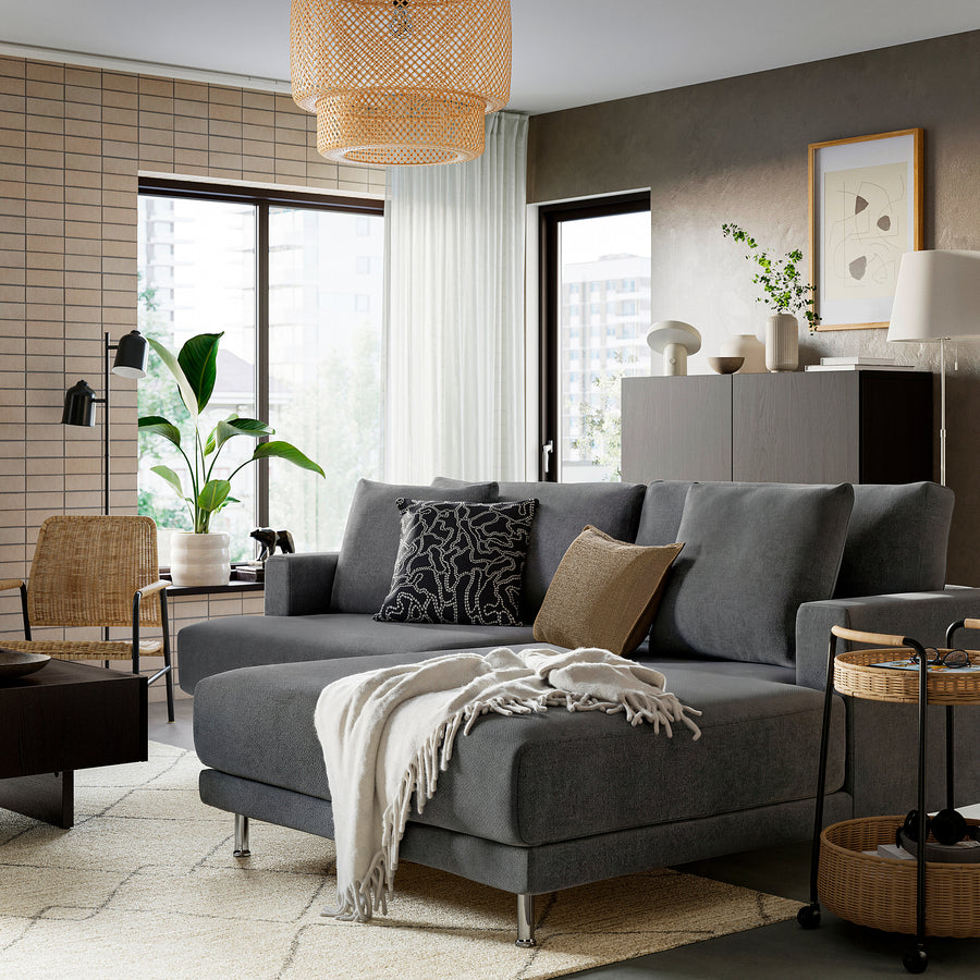 UPPÅKRA 3-seat modular sofa, with chaise longue, right/Johanneshov dark grey, 254x95x180 cm