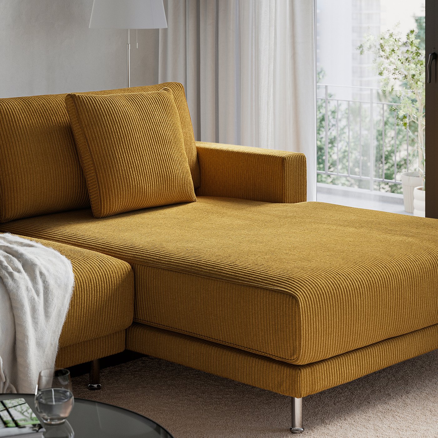 UPPÅKRA 3-seat modular sofa, with chaise longue, right/Samsala yellow-brown, 254x95x180 cm