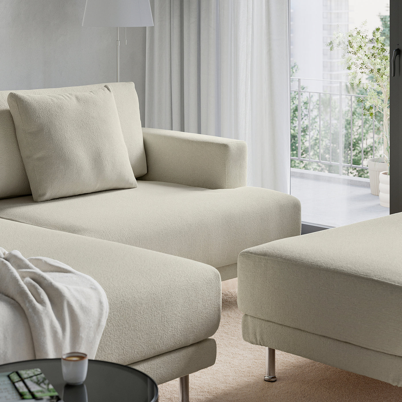 UPPÅKRA 3-seat modular sofa, with chaise longue, left with footstool/Axvall off-white, 254x95x180 cm