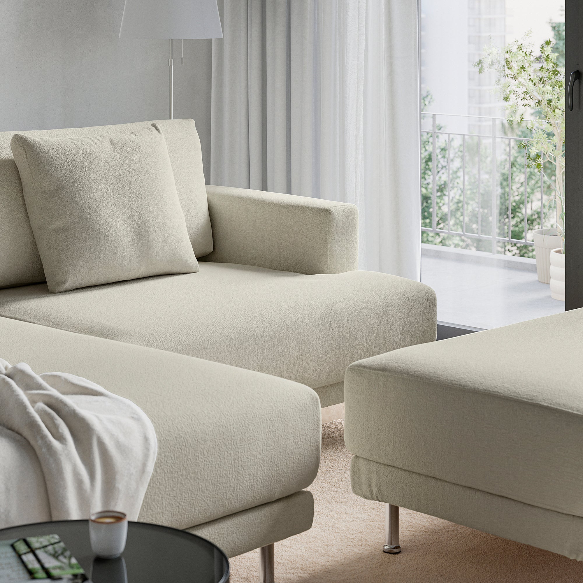 UPPÅKRA 3-seat modular sofa, with chaise longue, left with footstool/Axvall off-white, 254x95x180 cm