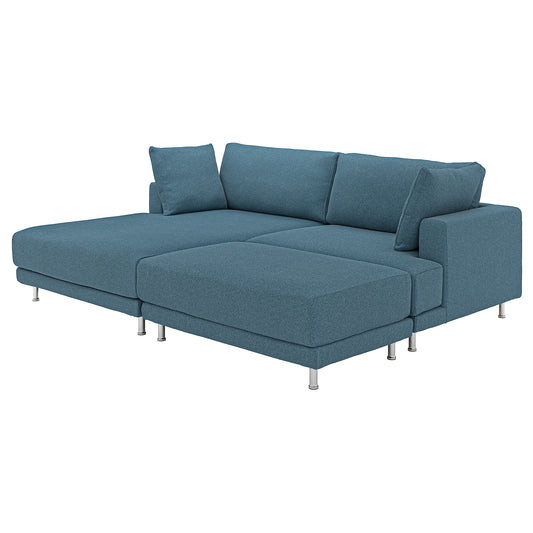 UPPÅKRA 3-seat modular sofa, with chaise longue, left with footstool/Axvall dark grey-blue, 254x95x180 cm