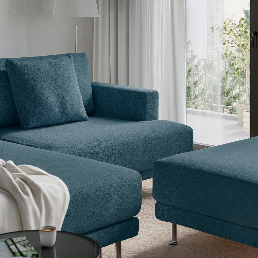 UPPÅKRA 3-seat modular sofa, with chaise longue, left with footstool/Axvall dark grey-blue, 254x95x180 cm