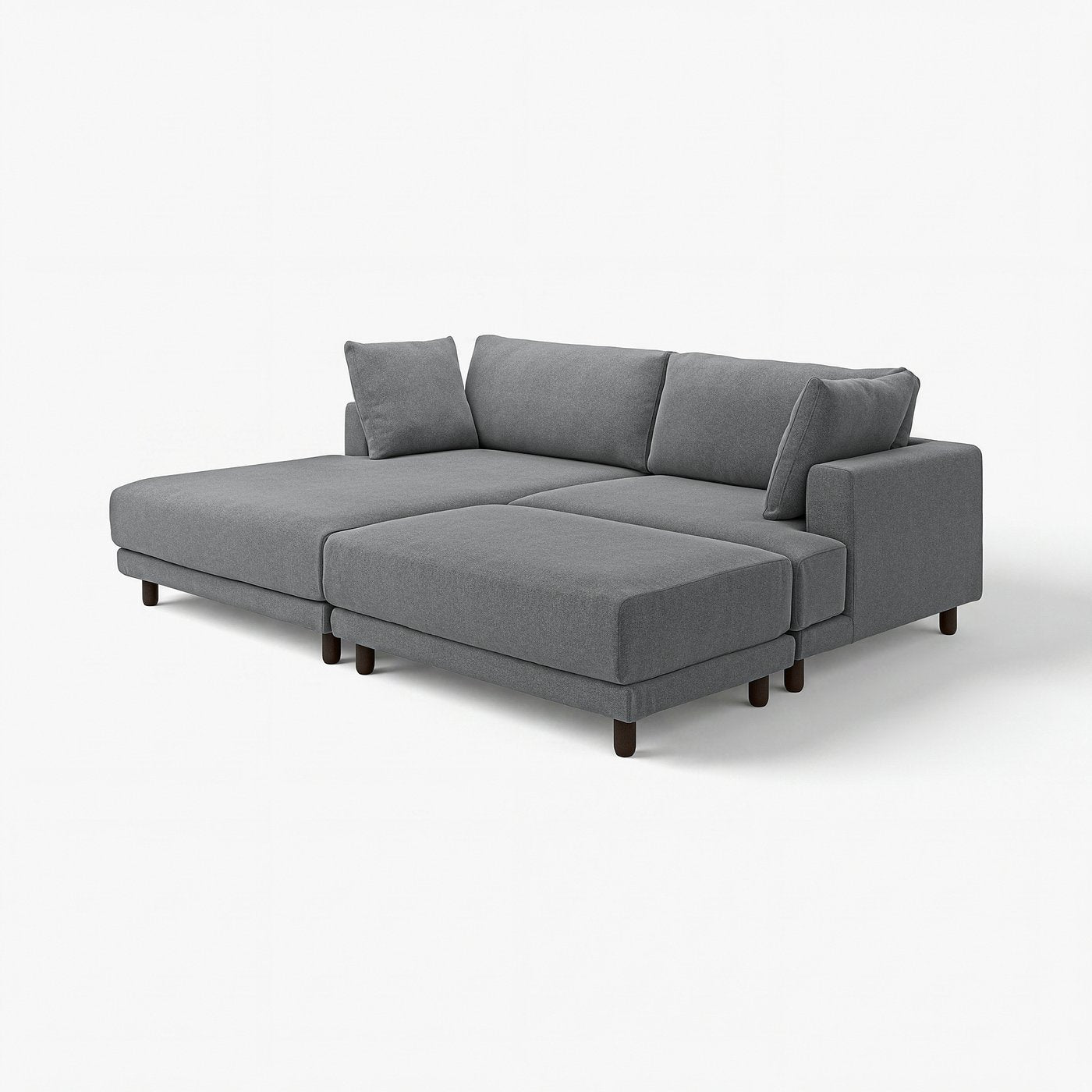 UPPÅKRA 3-seat modular sofa, with chaise longue, left with footstool/Johanneshov dark grey, 254x95x180 cm