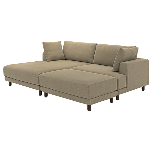 UPPÅKRA 3-seat modular sofa, with chaise longue, left with footstool/Johanneshov brown-beige, 254x95x180 cm