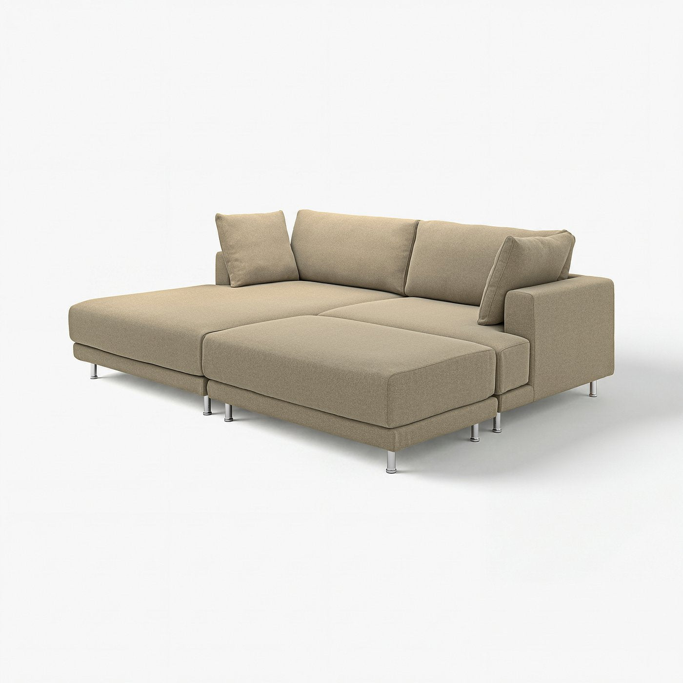 UPPÅKRA 3-seat modular sofa, with chaise longue, left with footstool/Johanneshov brown-beige, 254x95x180 cm