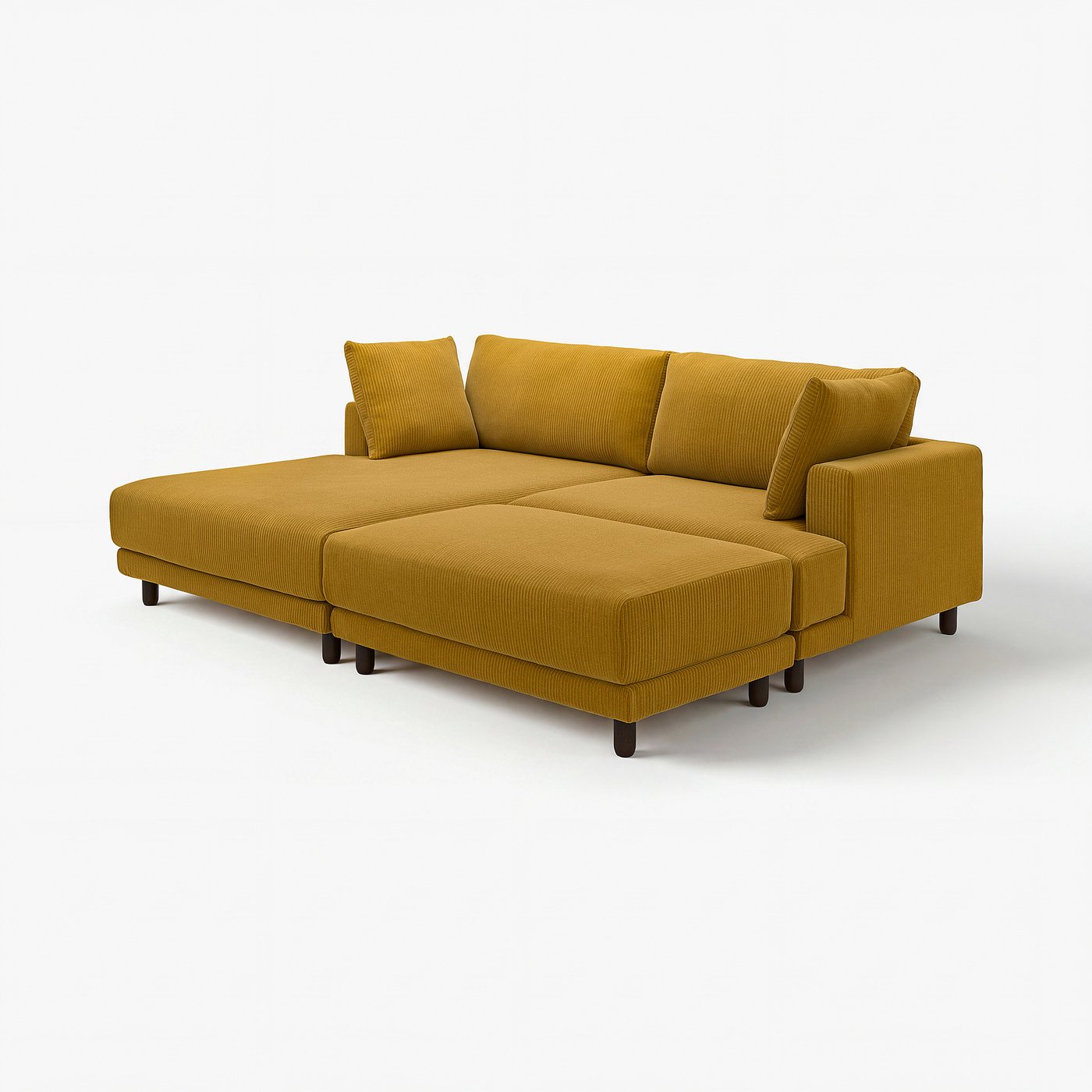 UPPÅKRA 3-seat modular sofa, with chaise longue, left with footstool/Samsala yellow-brown, 254x95x180 cm