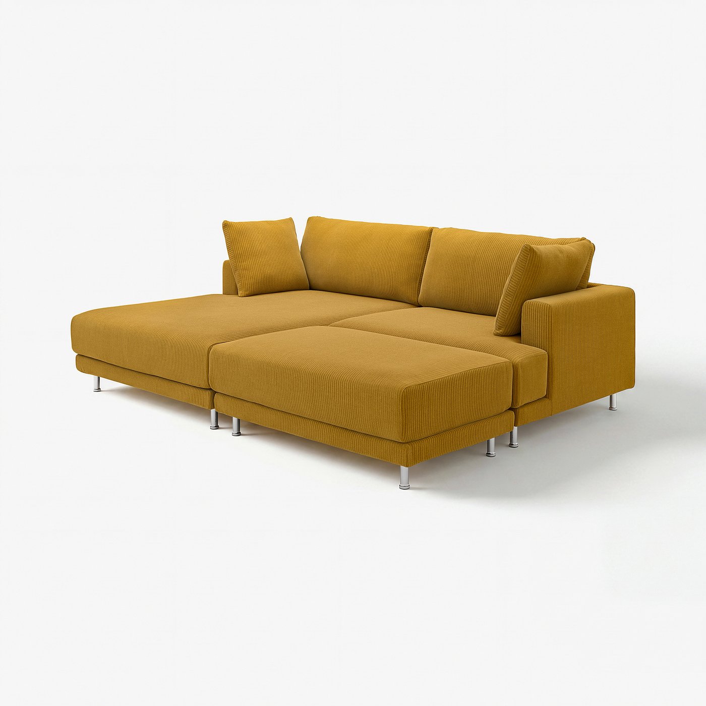 UPPÅKRA 3-seat modular sofa, with chaise longue, left with footstool/Samsala yellow-brown, 254x95x180 cm