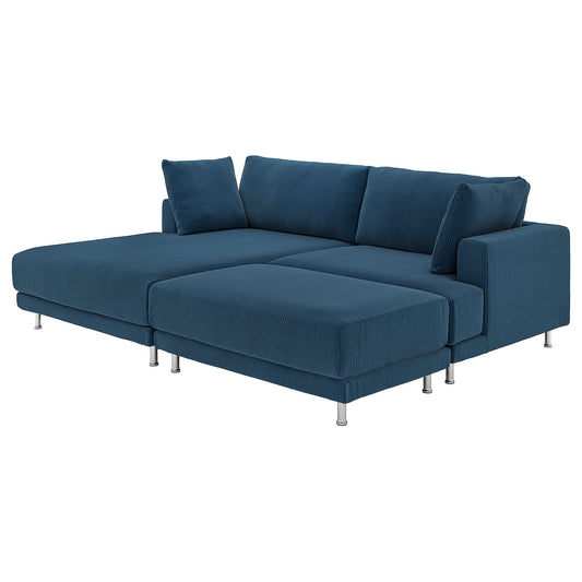 UPPÅKRA 3-seat modular sofa, with chaise longue, left with footstool/Samsala dark blue, 254x95x180 cm