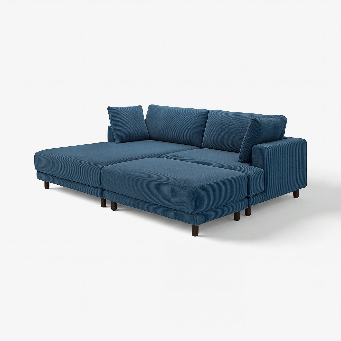 UPPÅKRA 3-seat modular sofa, with chaise longue, left with footstool/Samsala dark blue, 254x95x180 cm