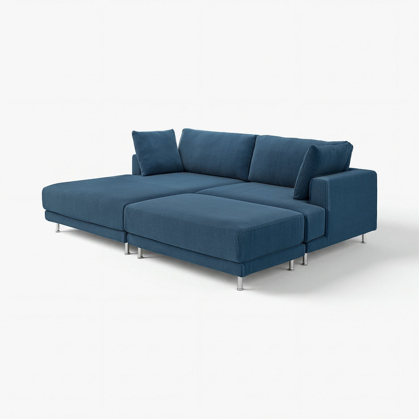 UPPÅKRA 3-seat modular sofa, with chaise longue, left with footstool/Samsala dark blue, 254x95x180 cm