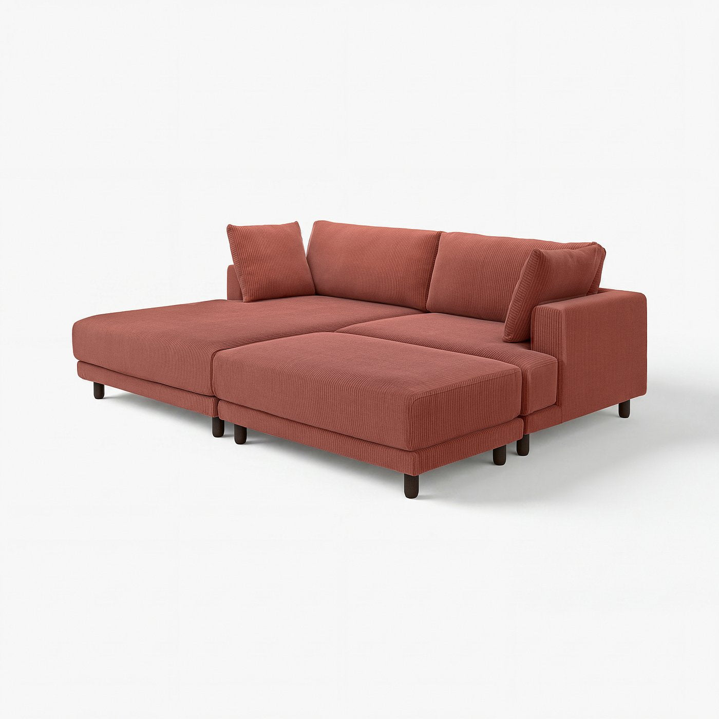 UPPÅKRA 3-seat modular sofa, with chaise longue, left with footstool/Samsala brown-red, 254x95x180 cm
