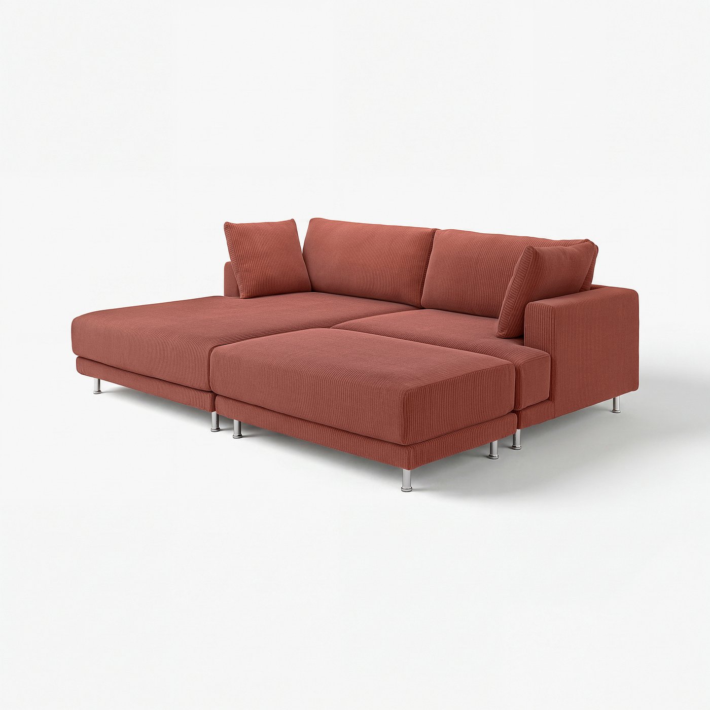 UPPÅKRA 3-seat modular sofa, with chaise longue, left with footstool/Samsala brown-red, 254x95x180 cm