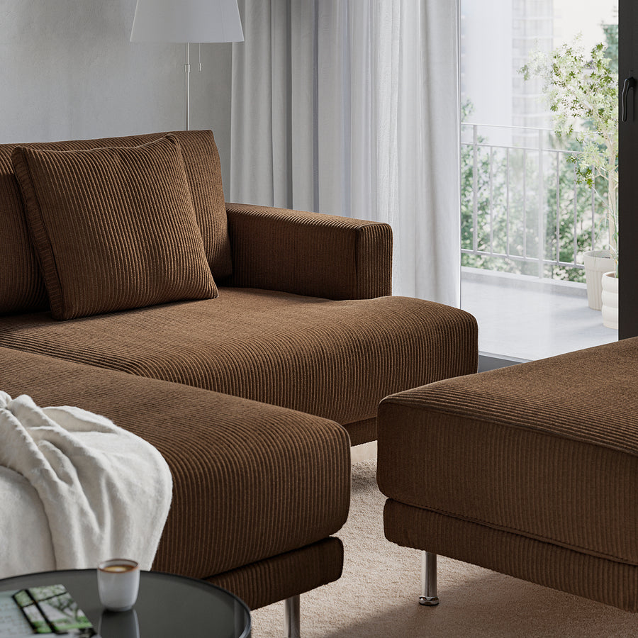 UPPÅKRA 3-seat modular sofa, with chaise longue, left with footstool/Samsala dark brown, 254x95x180 cm