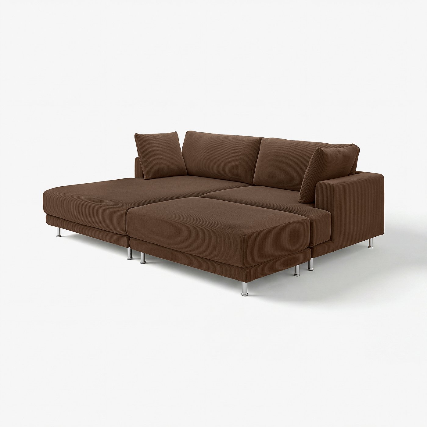 UPPÅKRA 3-seat modular sofa, with chaise longue, left with footstool/Samsala dark brown, 254x95x180 cm