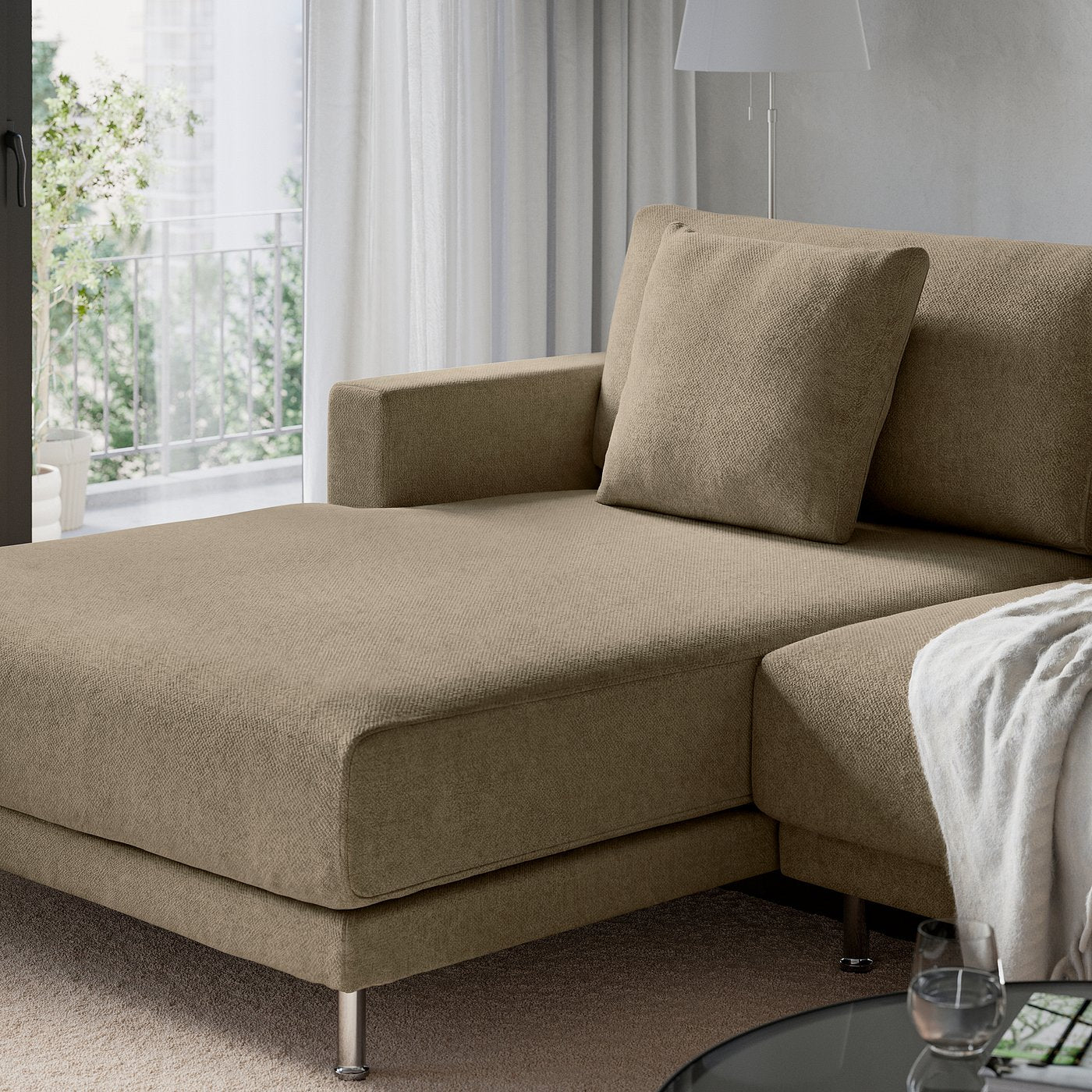 UPPÅKRA 3-seat modular sofa, with chaise longue, left/Johanneshov brown-beige, 254x95x180 cm